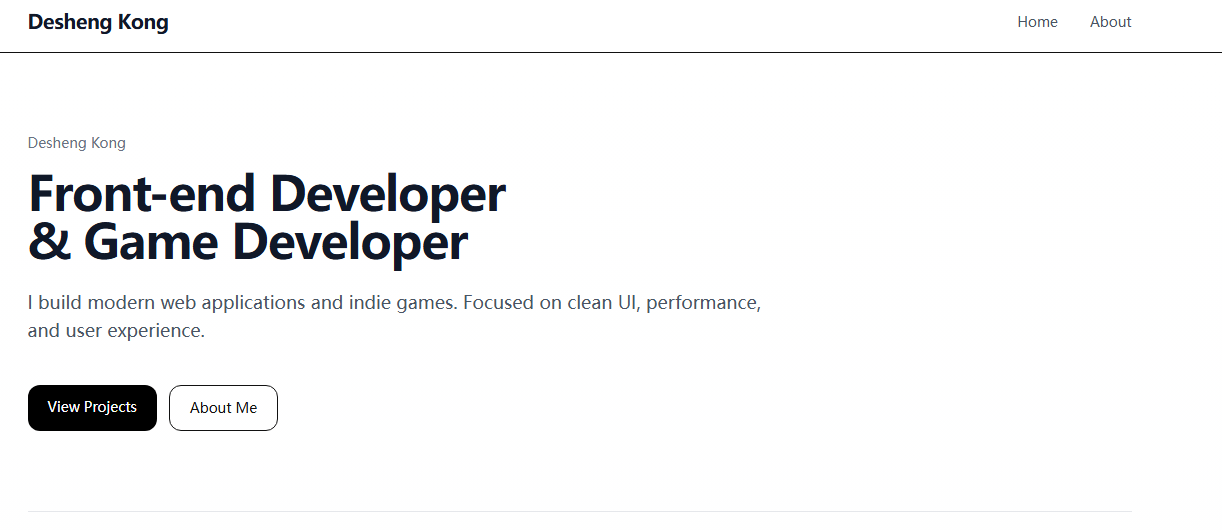 Portfolio hero section screenshot