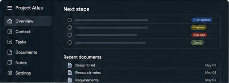 Illustrative local project workbench showing project context and next steps